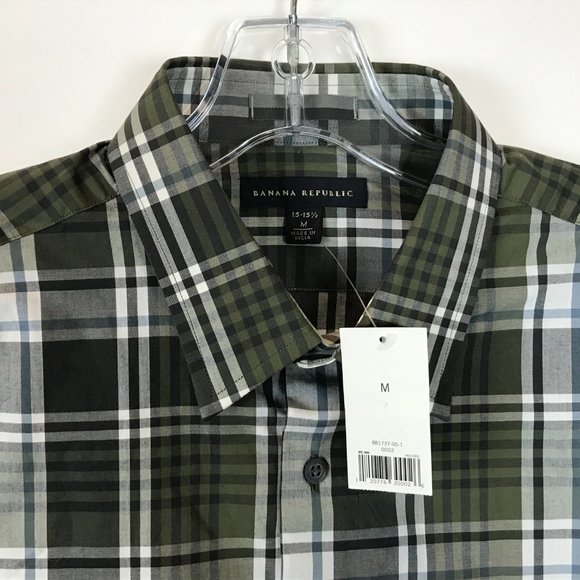 NWT Mens Size Medium Banana Republic Plaid Button Front Classic Dress Shirt Top - Picture 2 of 3